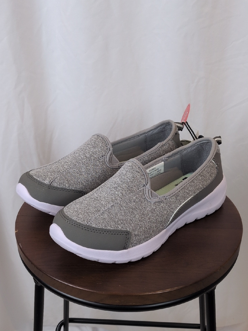 NWT Athletic Works Viva Gray Wide Fit Slip-On Sneakers - Size 9W